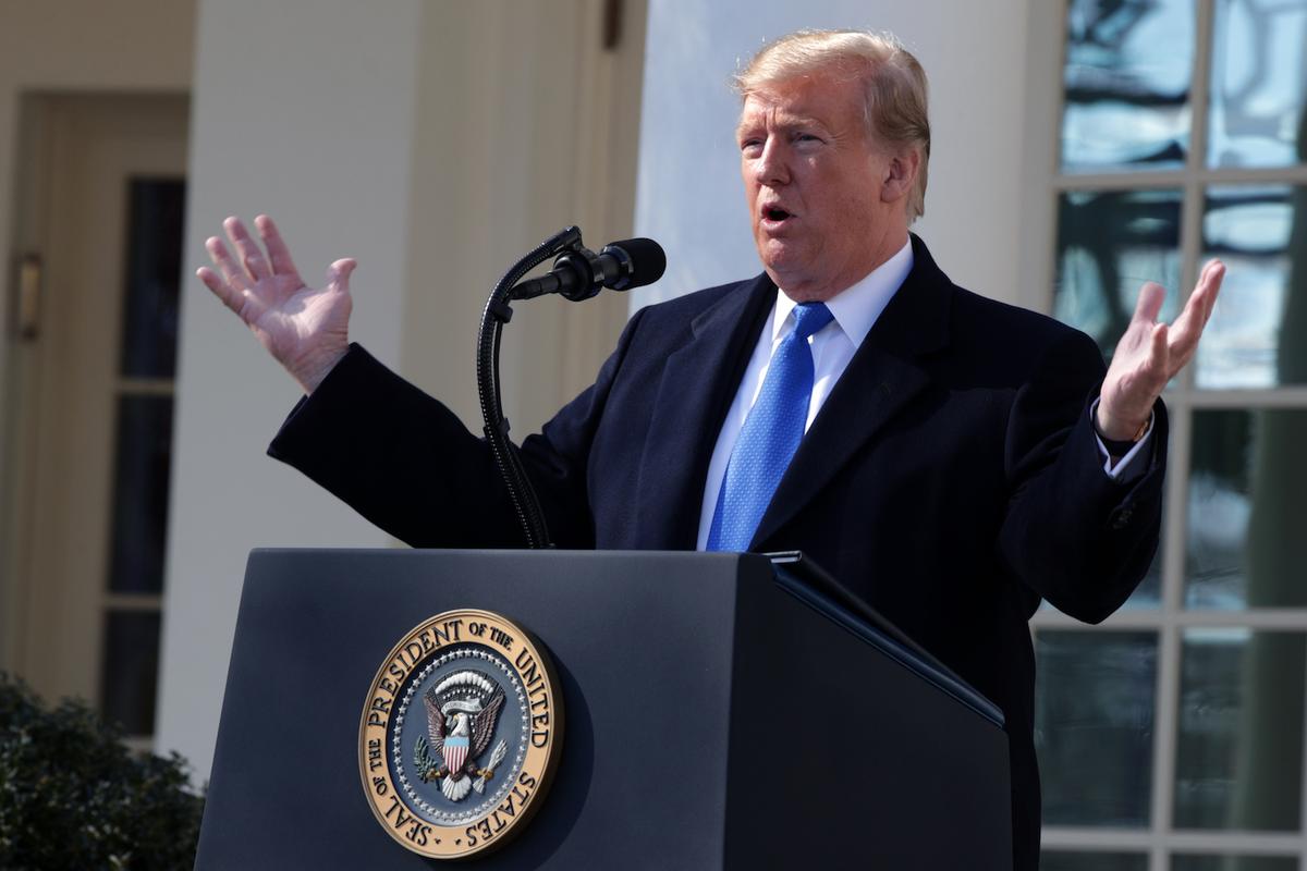 President Donald Trump speaks on border security during a Rose Garden event at the White House in Washington on Feb. 15, 2019. (Alex Wong/Getty Images)