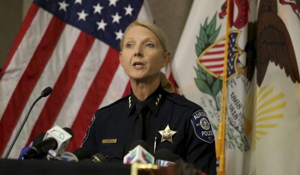 Aurora Police Chief Kristen Ziman at a news conference about the shootings at a manufacturing company in the city in Aurora, Ill., on Feb. 15, 2019. (Patrick Kunzer/Daily Herald via AP)