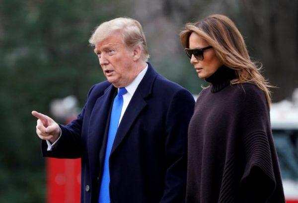 President Donald Trump and First Lady Melania Trump walk to Marine One as they depart for Palm Beach from the White House, on Feb. 15, 2019. (Joshua Roberts/Reuters)