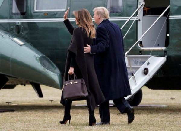 President Donald Trump and First Lady Melania Trump walk to Marine One as they depart for Palm Beach from the White House, on Feb. 15, 2019. (Joshua Roberts/Reuters)