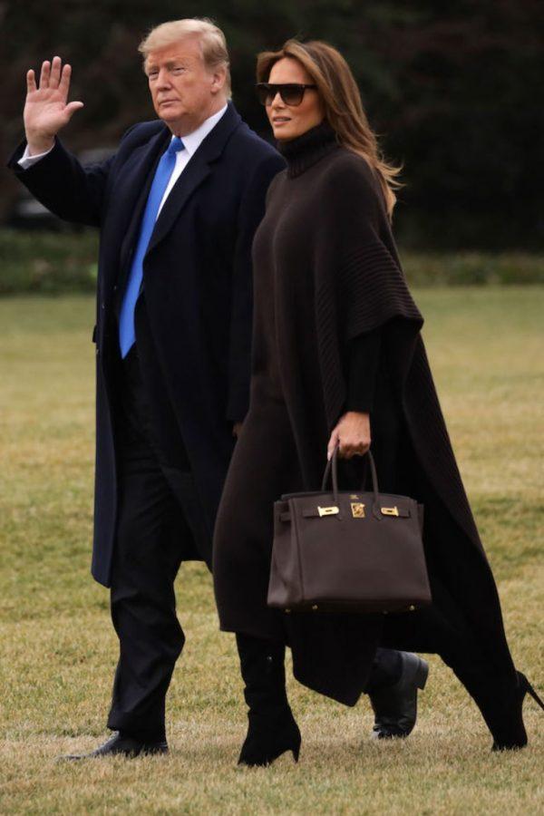 President Donald Trump and First Lady Melania Trump walk toward Marine One on the South Lawn of the White House, on Feb. 15, 2019. (Alex Wong/Getty Images)