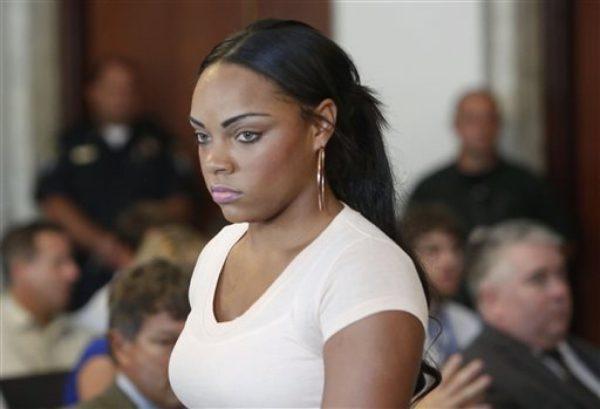 Shayanna Jenkins, fiancee of former New England Patriots NFL football tight end Aaron Hernandez, arrives at Attleboro District Courtroom in Attleboro, Mass., on July 24, 2013. (Bizuayehu Tesfaye/AP)