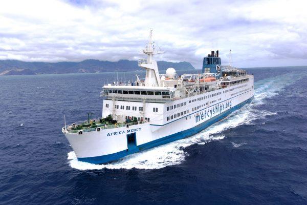 The Africa Mercy of Mercy Ships sailing to their next destination on the continent. (Courtesy of Mercy Ships)