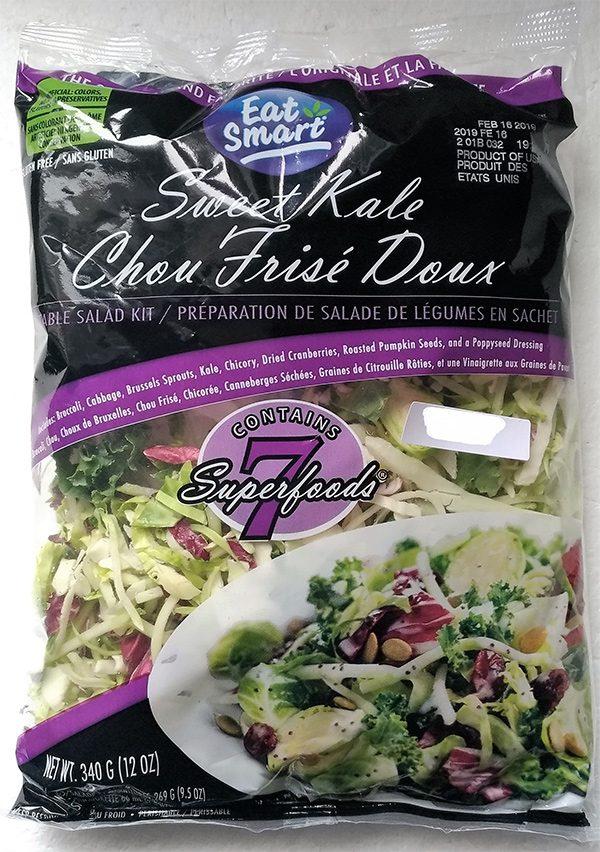 Certain 340g Eat Smart brand Sweet Kale Vegetable Salad Bags are being recalled inOntario, New Brunswick, Newfoundland and Labrador, and possibly other provinces due to possible Listeria contamination.(Canadian Food Inspection Agency)