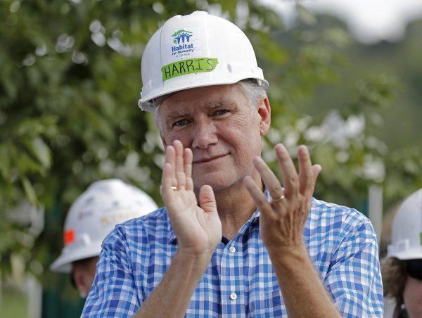 Republican congressional candidate Mark Harris applauds during a Habitat For Humanity building event in Charlotte, N.C. Harris, the Republican in the nation’s last undecided congressional election, on Feb. 11, 2019. (Chuck Burton/AP Photo)