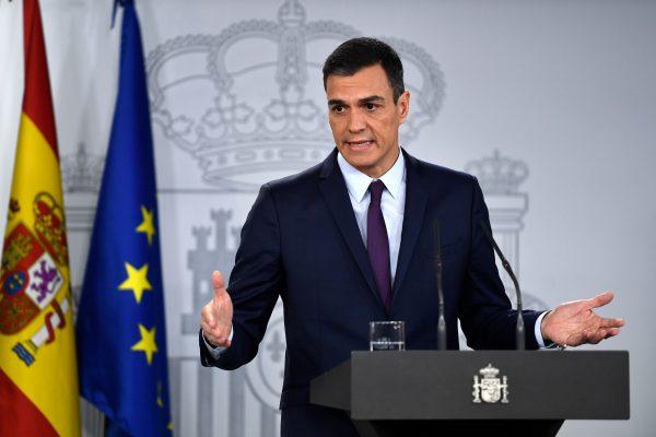 Spanish Prime Minister Pedro Sanchez holds a press conference after a cabinet meeting at the Moncloa Palace in Madrid on Feb. 15, 2019. (Pierre Philippe/AFP/Getty Images)
