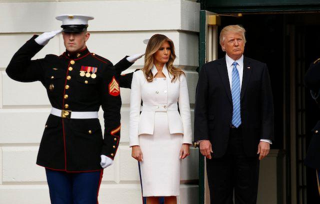 President Donald Trump and First Lady Melania Trump await the arrival of Israeli Prime Minister Benjamin Netanyahu and his wife Sara at the South Portico of the White House in Washington, on Feb. 15, 2017. (Kevin Lamarque/Reuters)