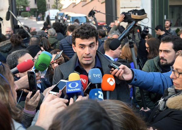 Spanish victim of sexual abuse, Miguel Hurtado addresses the media outside the entrance of the Paul-VI residence on Feb. 20, 2019 in the Vatican. (VINCENZO PINTO/AFP/Getty Images)