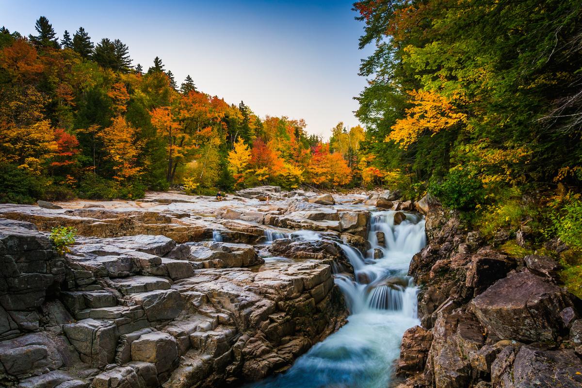 Hiking anytime of year, but especially fall, is a beautiful experience. Rocky Gorge, on the Kancamagus Highway, in White Mountain National Forest. (Jon Bilous/Shutterstock)
