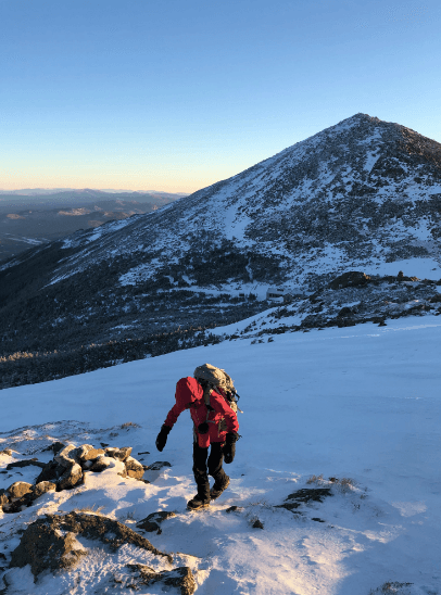 The author on a winter hike of the Presidential Traverse. (Courtesy of Amanda Burrill)