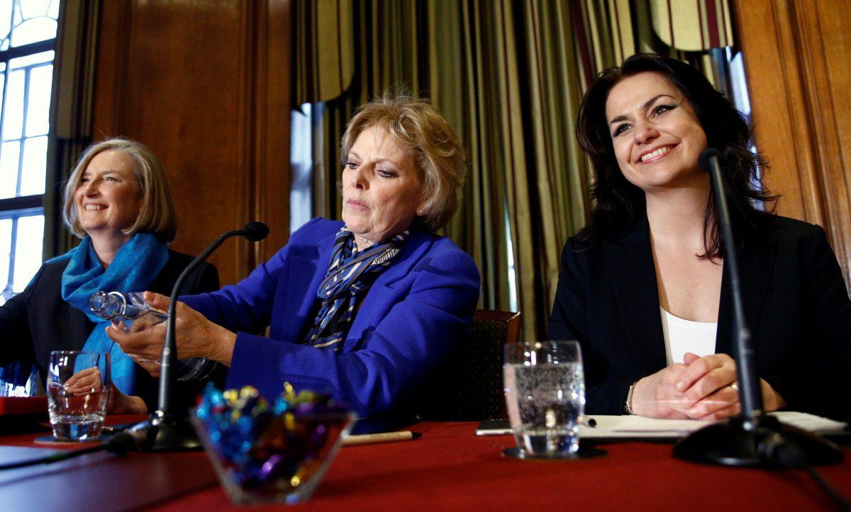 British Conservative Party MPs Heidi Allen, Anna Soubry and Sarah Wollaston attend a news conference in London, Britain Feb. 20, 2019. (Henry Nicholls/Reuters)