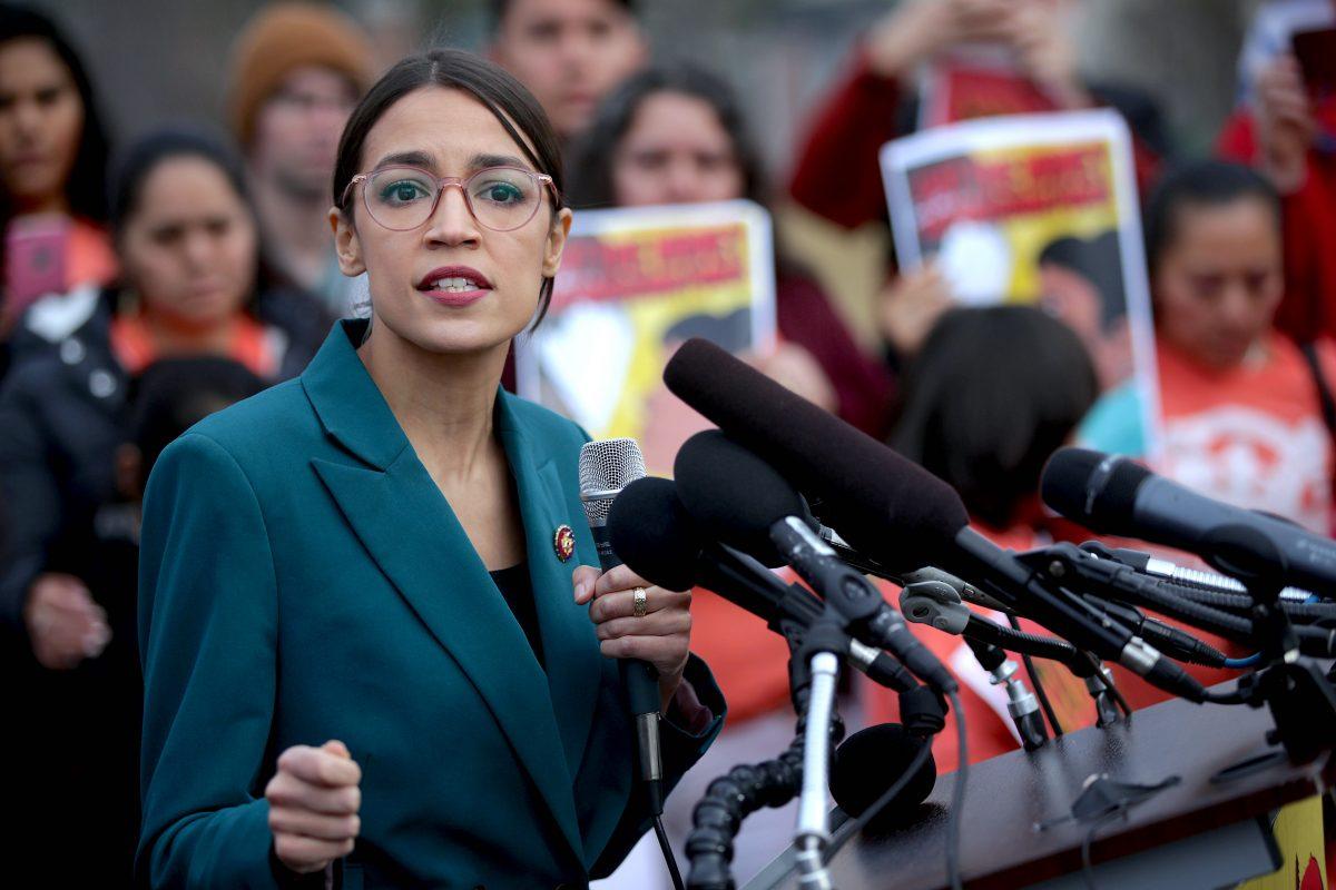 Rep. Alexandria Ocasio-Cortez (D-N.Y.) speaks during a news conference at the East Front of the U.S. Capitol in Washington on Feb. 7, 2019. (Alex Wong/Getty Images)