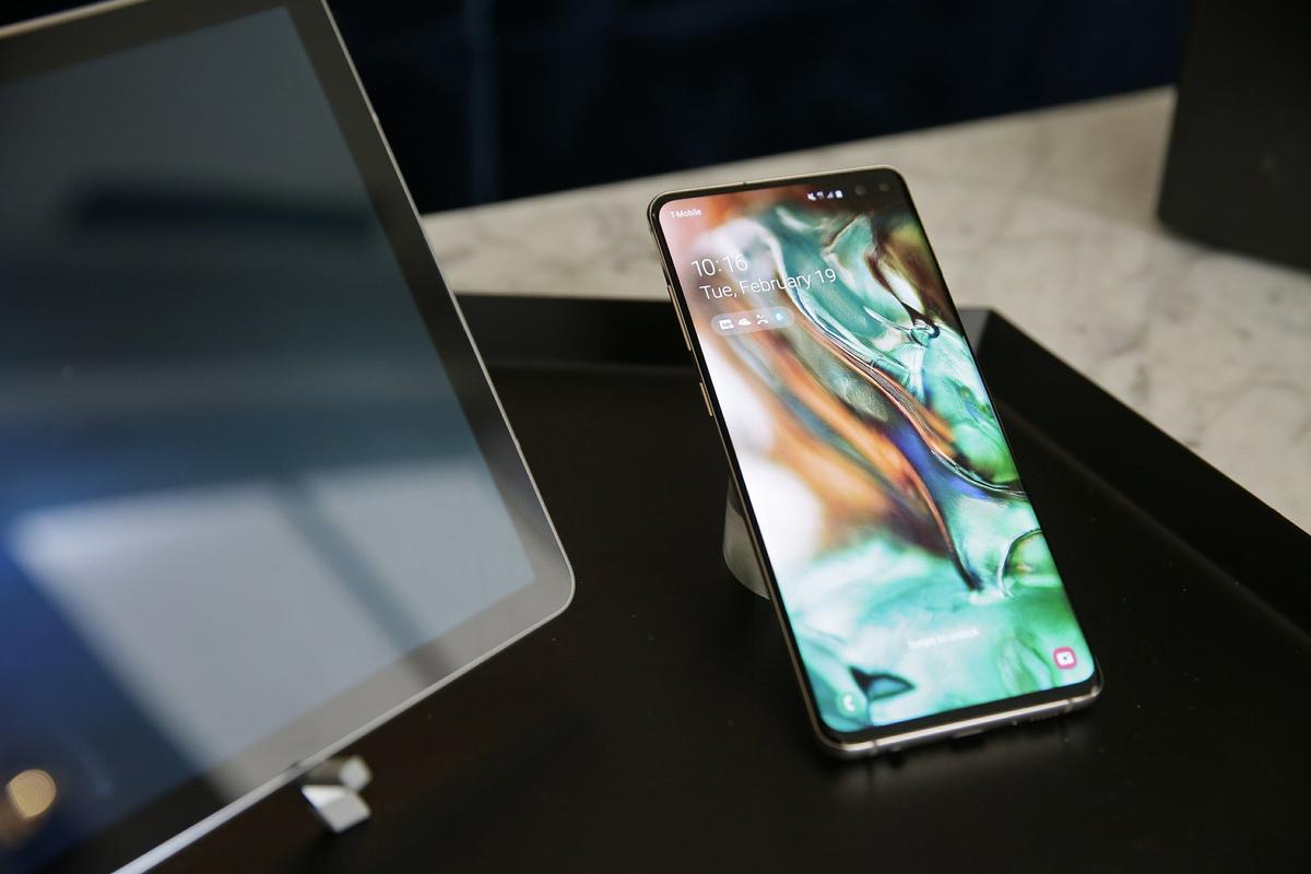 Samsung Galaxy S10+ smartphone during a product preview in San Francisco on Feb. 19, 2019. (Eric Risberg/AP)