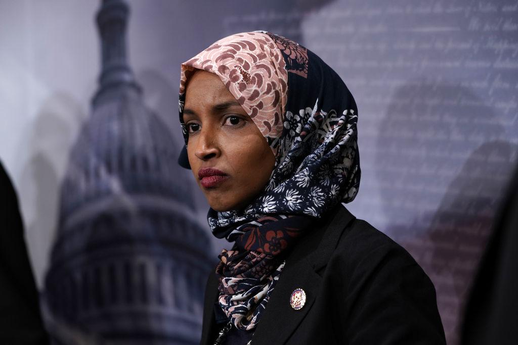 U.S. Rep. Ilhan Omar (D-MN) listens during a news conference on prescription drugs at the Capitol in Washington, on Jan. 10, 2019. (Alex Wong/Getty Images)