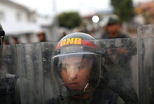 A member of Venezuela's security forces looks on in Ureña, Venezuela, on Feb. 23, 2019. (Andres Martinez Casares/Reuters)