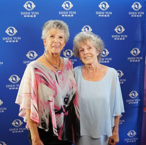 Dee Regan (L), who works in the education sector, and retired psychotherapist Linda Thomas saw Shen Yun at Perth’s Regal Theatre in Western Australia, on Feb. 23, 2019. (Victor Bernal/NTD Television)