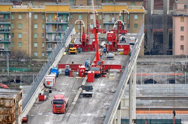 Construction workers dismantle the collapsed Morandi Bridge in Genoa, Italy, on Feb. 7, 2019. (Massimo Pinca/File Photo/Reuters)