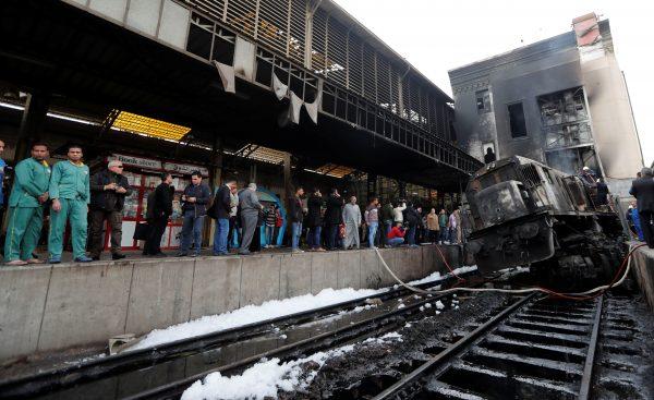 People gather at the main train station after a fire caused deaths and injuries, in Cairo, Egypt, on Feb. 27, 2019. (Amr Abdallah Dalsh/Reuters)