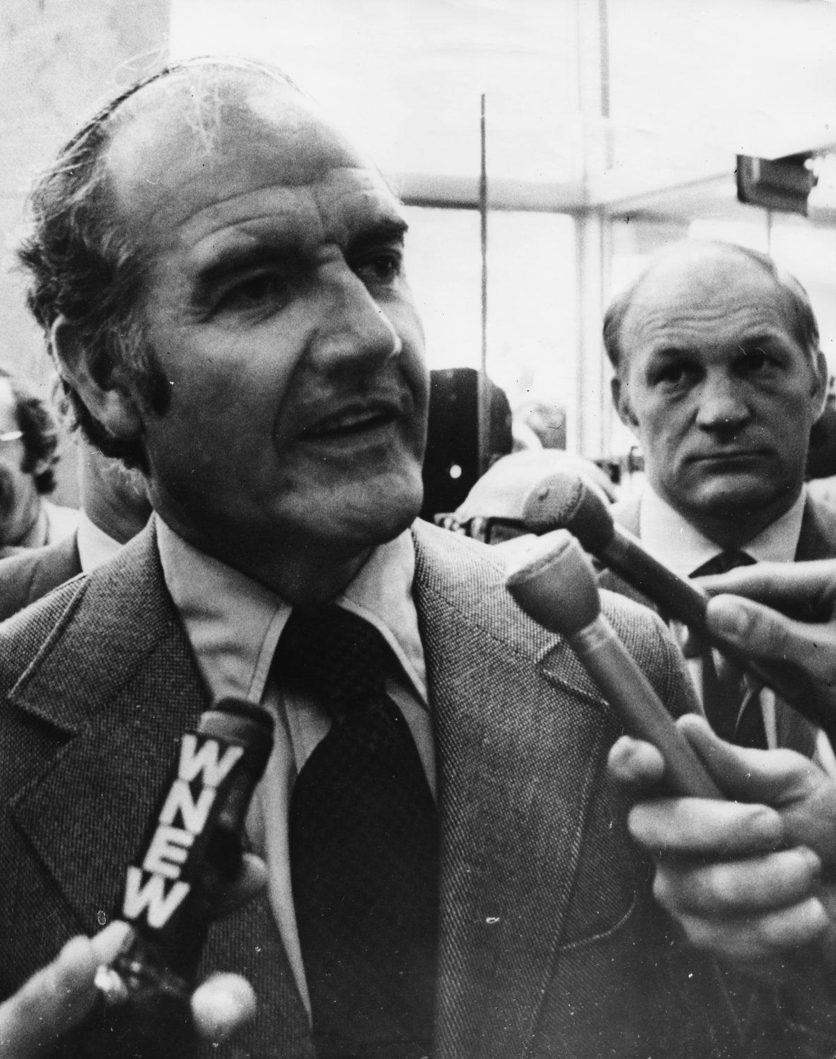 Sen. George McGovern (D-S.D.) being interviewed during his campaign for president, on June 20, 1972. (Keystone/Hulton Archive/Getty Images)