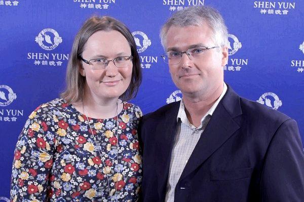 Watercolor artist Carolyn Clarke (L) and IT company director Richard Clarke (R) saw Shen Yun at Brisbane's Queensland Performing Arts Centre, on Feb. 27, 2019. (Nelson Huang/NTD Television)