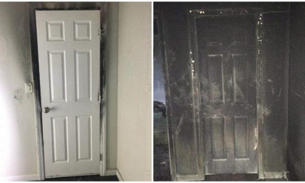 Two pictures of the same door posted on Jan. 29, 2019. (New Fairfield Volunteer Police Department)