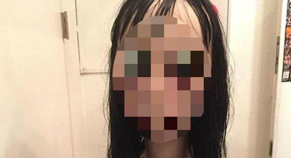 A pixelated photo shows the viral Momo image. (KnowYourMeme - Digitally blurred by Epoch Times)