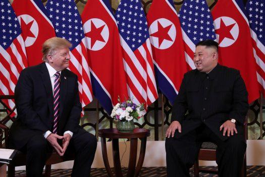 President Donald Trump and North Korean leader Kim Jong Un before their one-on-one chat during the second U.S.-North Korea summit at the Metropole Hotel in Hanoi, Vietnam, Feb. 27, 2019. (Leah Millis/Reuters)