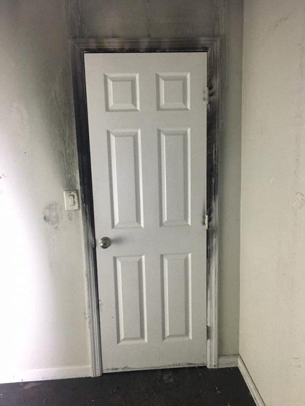 The inside of the door, almost untouched by the fire. (New Fairfield Volunteer Police Department)