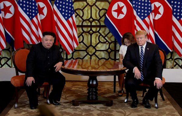 U.S. President Donald Trump (R) and North Korean leader Kim Jong-un (L) during their second summit meeting at the Sofitel Legend Metropole hotel in Hanoi, Vietnam, on Feb. 28, 2019. (Vietnam News Agency/Handout/Getty Images)