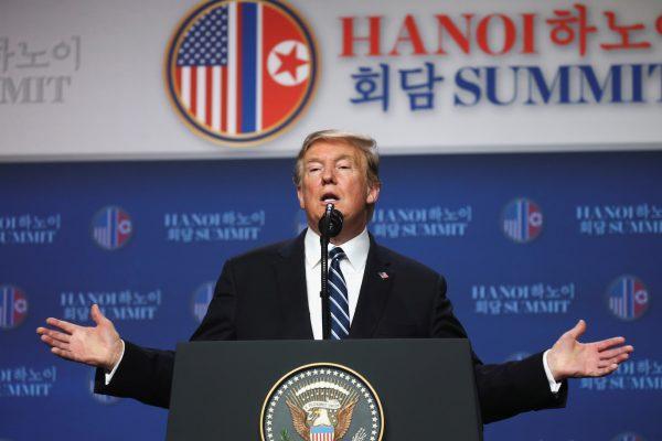 President Donald Trump holds a news conference after his summit with North Korean leader Kim Jong Un at the JW Marriott hotel in Hanoi, Vietnam, on Feb. 28, 2019. (Leah Millis/Reuters)