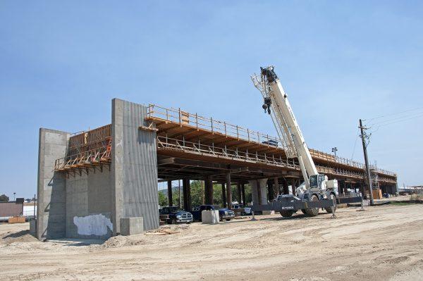 This handout image provided by the California High-Speed Rail Authority shows the construction of a viaduct for the high-speed train in Fresno, California, on July 13, 2017. (California High-Speed Rail Authority via Getty Images)