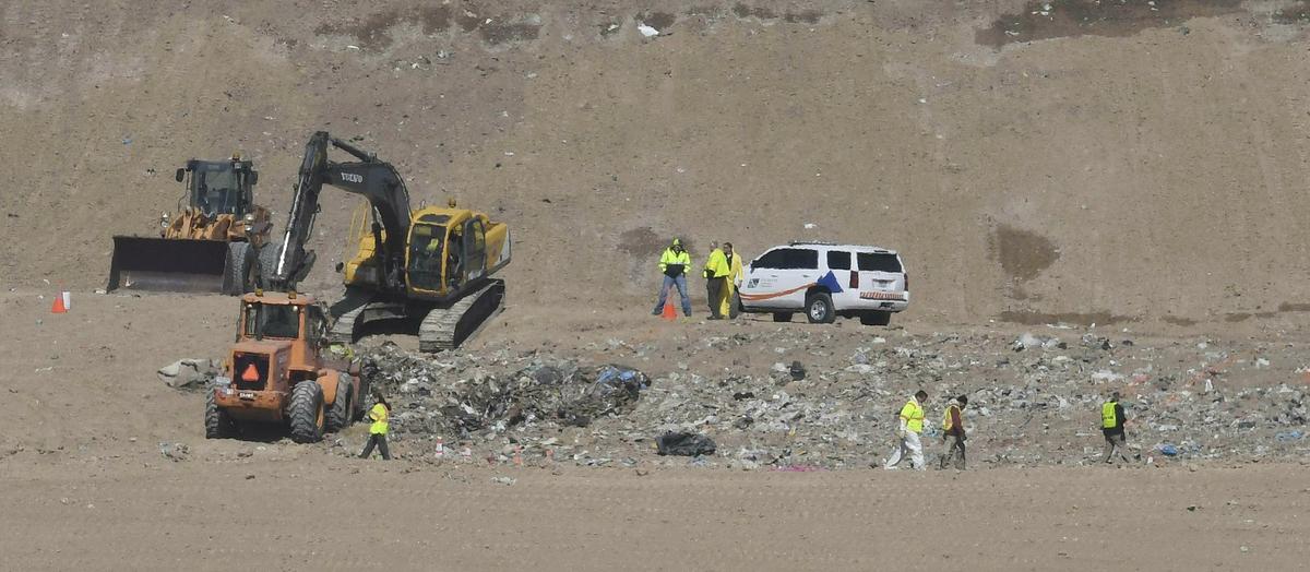 Crews search in a specific area of the Midway Landfill for the remains of Kelsey Berreth in Fountain, Colo. on Feb. 26, 2019. (Jerilee Bennett/The Gazette via AP)