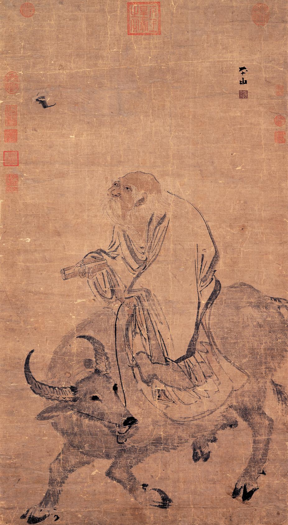 A Ming Dynasty hanging scroll depicting the story of ancient Taoist philosopher Laozi riding on the back of an ox and carrying the "Tao Te Ching," the primary text of Taoist thought that he authored. (National Palace Museum, Public Domain)