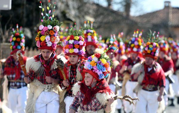 Young men wearing a costume of a Zvoncari, or bellmen, perform in Veli Brgud in westerrn Croatia, near border with Slovenis on Feb. 24, 2019. The regional tradition is one of the many to scare away the evil spirits of winter. (©Getty Images | <a href="https://www.gettyimages.com/photos/croatian--people?agreements=ed:6344&family=editorial&phrase=croatian%20%20people&sort=best#license">Denis Lovrovic/AFP</a>)