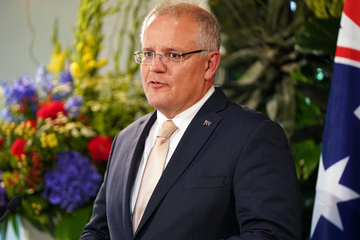 Australia's Prime Minister Scott Morrison speaks during a joint press conference with his New Zealand counterpart Jacinda Ardern in Auckland on Feb. 22, 2019. (Diego Opatowski/AFP/Getty Images)
