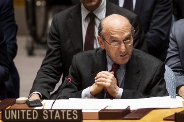 The U.S. envoy on Venezuela Elliott Abrams speaks to the United Nations Security Council during a meeting to vote for a resolution on controlling the turmoil in Venezuela at the UN in New York, on Feb. 28, 2019 (Johannes Eisele/AFP/Getty Images)