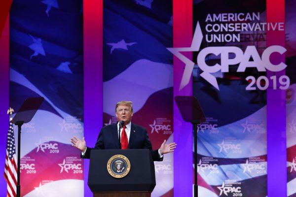 President Donald Trump speaks at the CPAC convention in Oxon Hill, Md., on March 2, 2019. (Samira Bouaou/The Epoch Times)