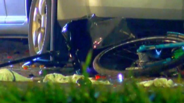 Damaged bicycle on Esplanade Avenue in New Orleans after a car struck multiple people, killing several and injuring others following the Endymion Mardi Gras parade on March 2, 2019. (Screenshot/Fox News)