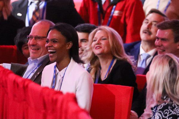 Turning Point USA's Candace Owens (2nd L) reacts as President Donald Trump speaks at the CPAC convention in Oxon Hill, Md., on March 2, 2019. (Samira Bouaou/The Epoch Times)