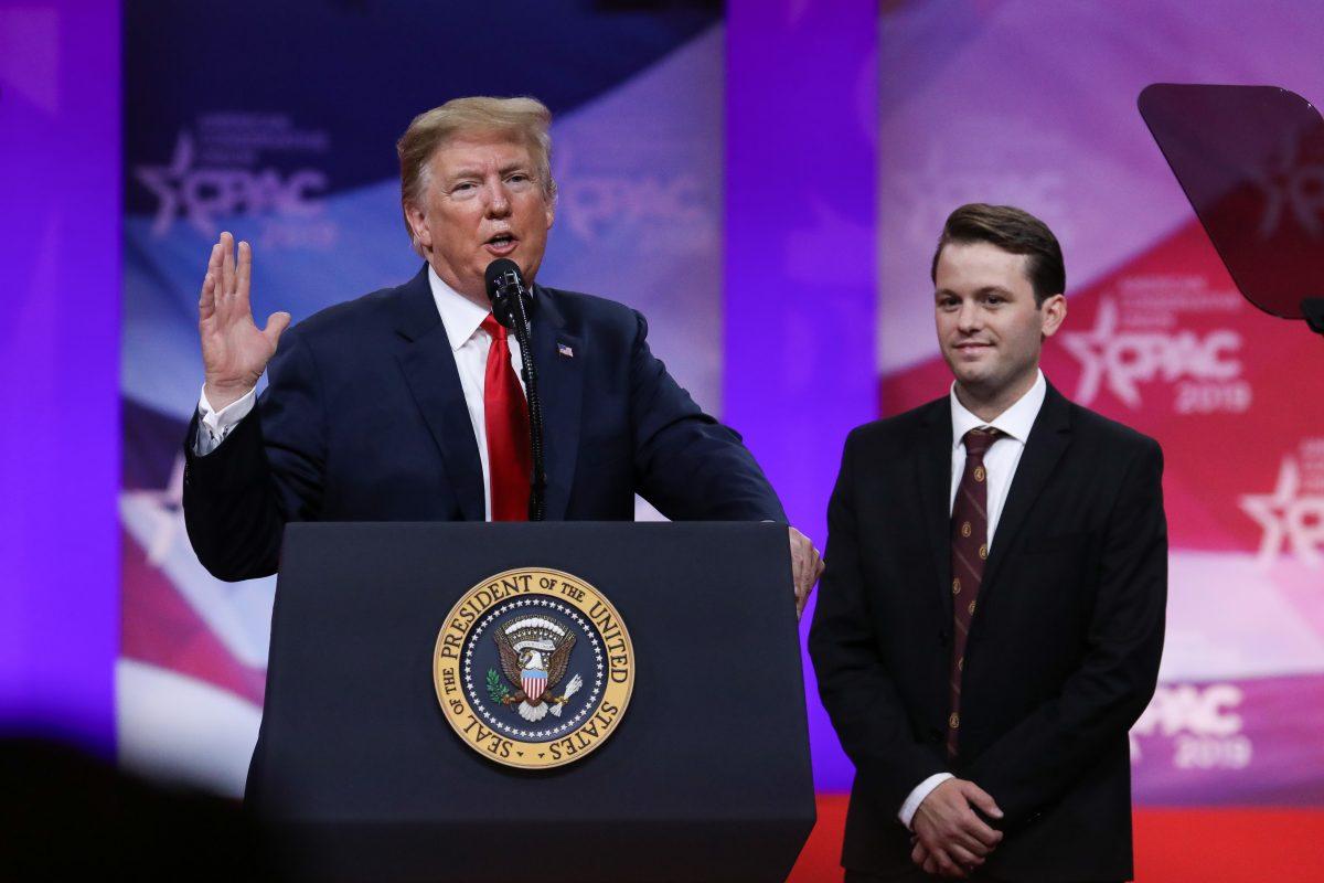 President Donald Trump and Hayden Williams at the CPAC convention in Oxon Hill, Md., on March 2, 2019. (Samira Bouaou/The Epoch Times)