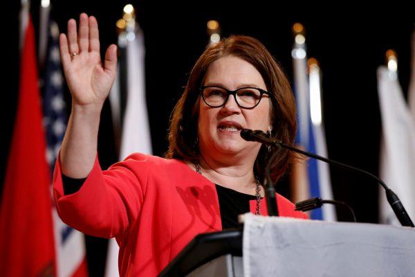 Canada's then-Indigenous Services Minister Jane Philpott speaks in Gatineau, Quebec, Canada, on May 2, 2018. Philpott resigned as Treasury Board Minister on March 4, 2019. (Reuters/Chris Wattie)