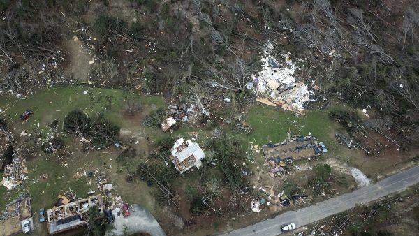 Damage caused by a powerful tornado in Beauregard, Ala., on March 4, 2019. (Dronebase via AP)