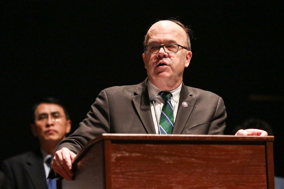 Rep. James P. McGovern (D-Mass.), co-Chairman of the bipartisan Tom Lantos Human Rights Commission and chairman of the Congressional-Executive Commission on China (CECC) , speaks at the press conference to announce the formation of the Coalition to Advance Religious Freedom in China (CARFC) at the Congressional Auditorium in the Capitol Visitor Center, Washington, on March 4, 2019. (Jennifer Zeng/The Epoch Times)