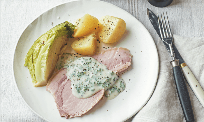 Traditional Irish Bacon With Cabbage and Parsley Sauce