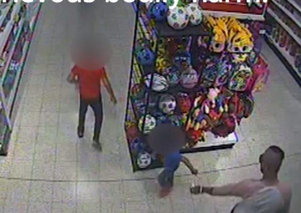 CCTV footage from the Home Bargains store in Worcester showing the moment a 3-year-old boy had acid squirted on him. (West Mercia Police)