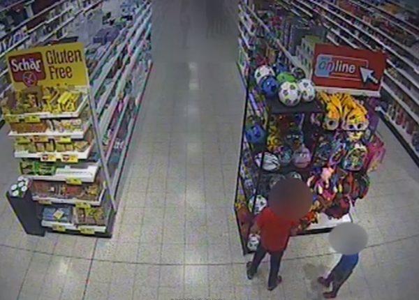 CCTV footage from the Home Bargains store taken the moment before a 3-year-old boy had acid squirted on him as he looked at toy footballs, in July 2018. (West Mercia Police)