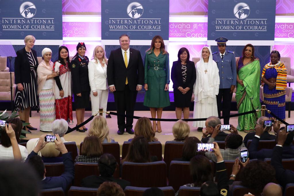 Recipients of the International Women of Courage Awards stand in the Dean Acheson Auditorium at the Department of State's Harry S. Truman building in Washington on March 7, 2019. (Chip Somodevilla/Getty Images)