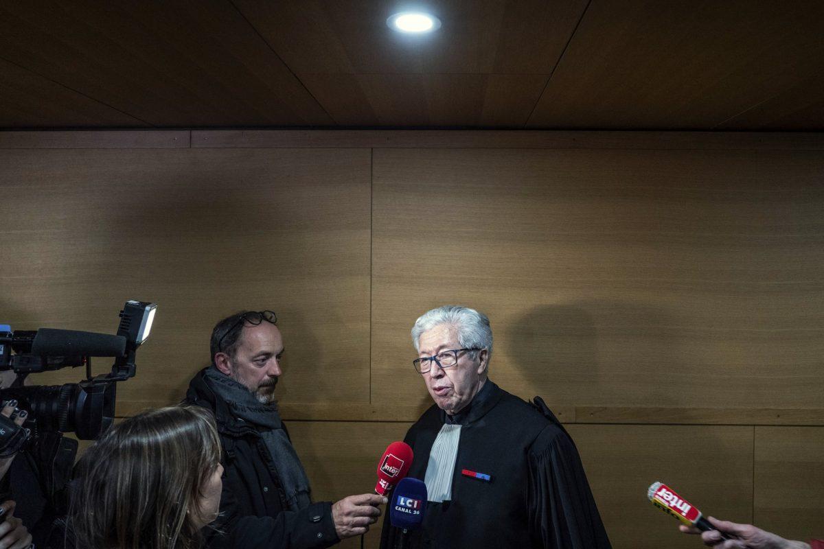 Andre Soulier, a lawyer for Cardinal Barbarin, answers reporters at the Lyon courthouse, central France, on March 7, 2019. (Laurent Cipriani/AP Photo)