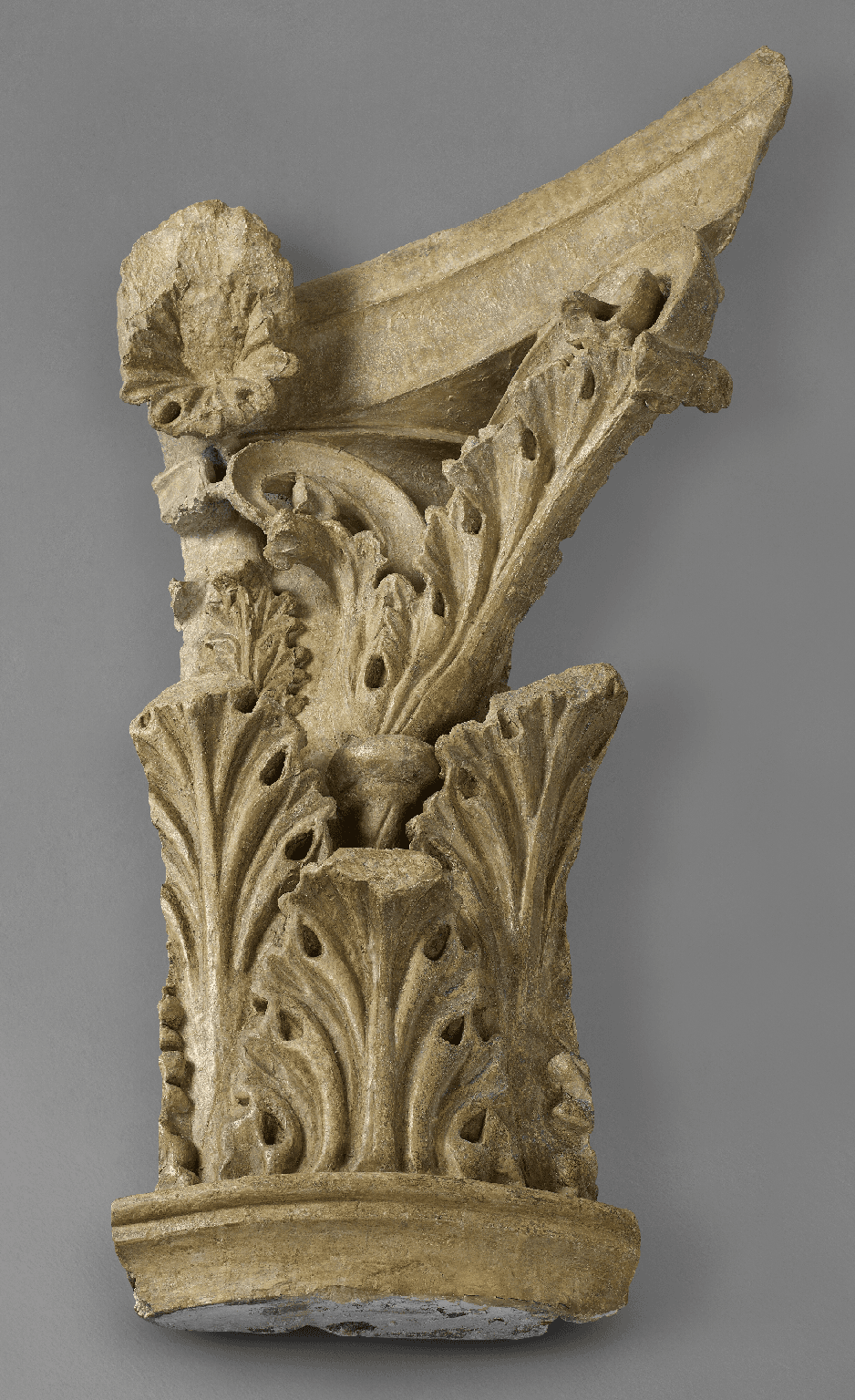 A cast of one-quarter of a Corinthian capital of the Round Temple near Tiber in Rome, late 18th century or early 19th century. Plaster cast. Height: 4 feet 10 1/2 inches, Width: 2 feet 11 1/2 inches. (Royal Academy of Arts, London)