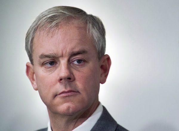 Dennis Oland attends a news briefing by his legal team in Saint John, N.B. on March 7, 2019. (Andrew Vaughan/The Canadian Press)